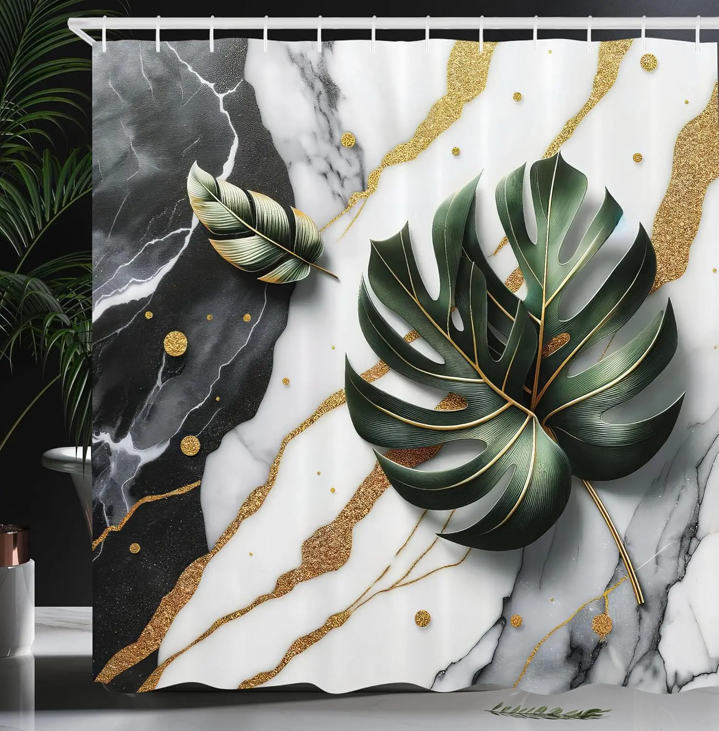 Занавеска для душа Ambesonne Monstera, призрактивный мраморный фон с золотисто-желтыми тонами и листьями, тканевая ткань для ванной комнаты 
Занавеска для душа Ambesonne Monstera, призрактивный мраморный фон с золотисто-желтыми тонами и листьями, тканевая ткань для ванной комнаты