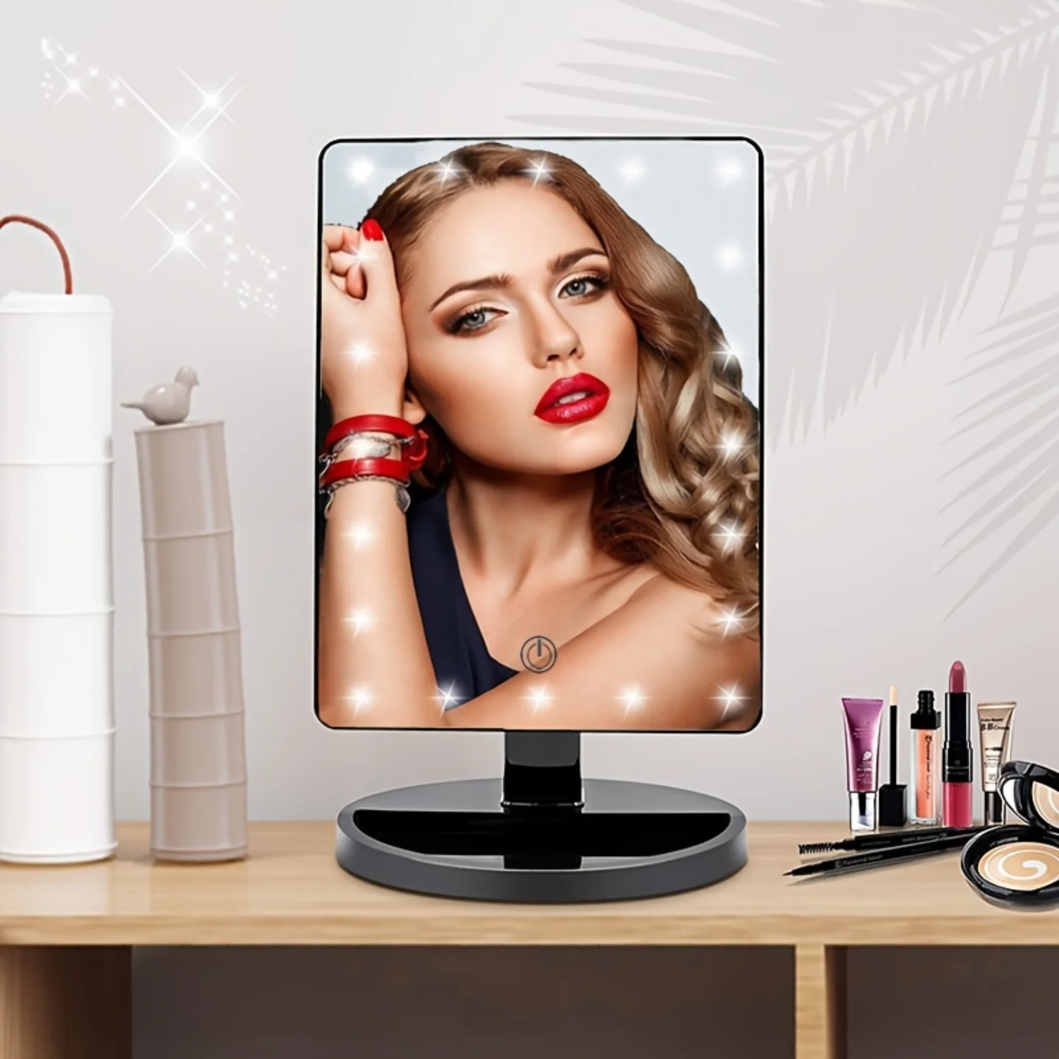 1pc Desktop Makeup Mirror with 22 LED Lights, Dimmable Switch and 180 Degree Rotating Stand - Enhance Your Beauty Routine with t
1pc Desktop Makeup Mirror with 22 LED Lights, Dimmable Switch and 180 Degree Rotating Stand - Enhance Your Beauty Routine with t