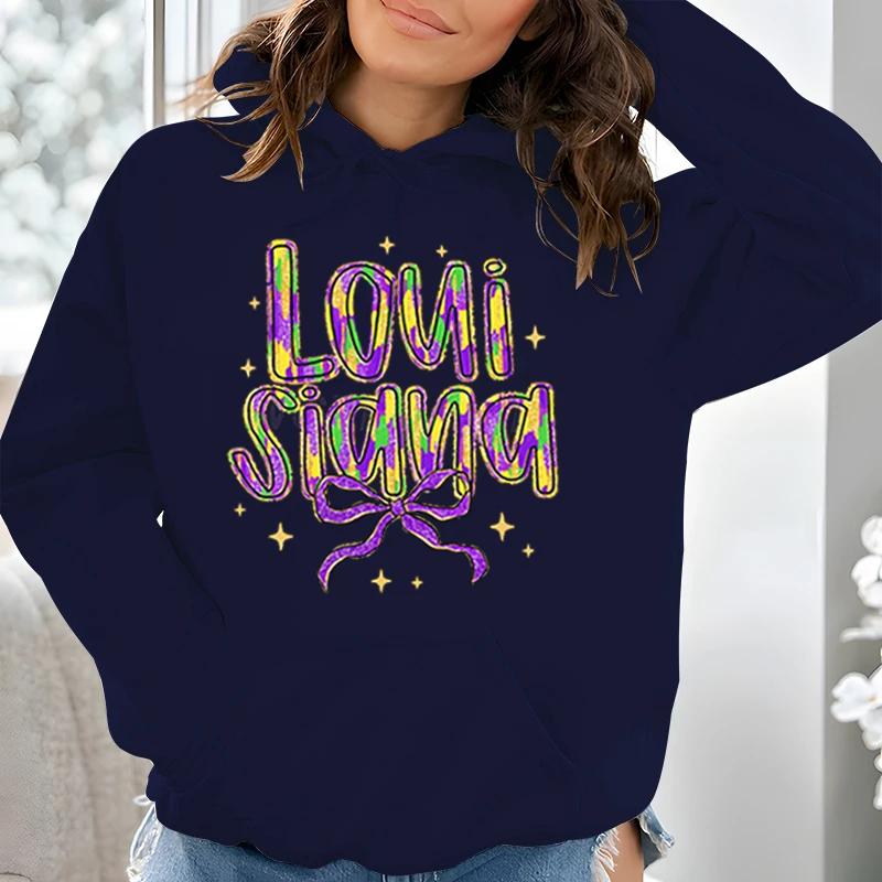 Louisiana Coquette Bow Print Women Hooded Shirt Happy Mardi Gras Cartoon Sweatshirt Carnival Glitter Bow Print Pullover Hoodie
Louisiana Coquette Bow Print Women Hooded Shirt Happy Mardi Gras Cartoon Sweatshirt Carnival Glitter Bow Print Pullover Hoodie