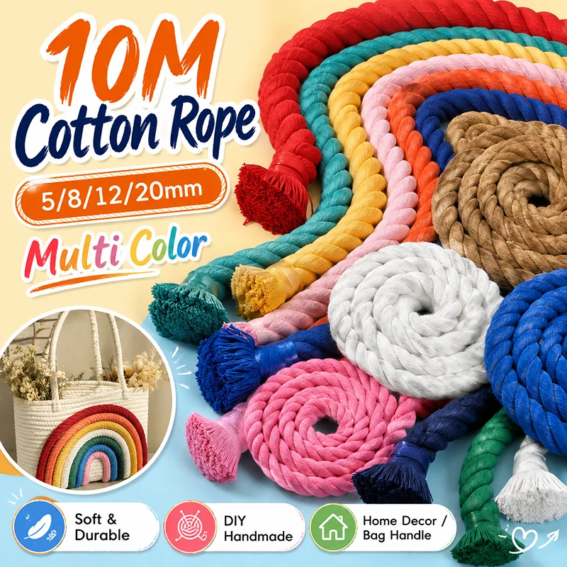 10Meters 5/8/12/20mm Colorful Braid Macrame Cord 3 Shares Twisted Cotton Rope Home Water Pipe Wrapped with Decorative Ropes
10Meters 5/8/12/20mm Colorful Braid Macrame Cord 3 Shares Twisted Cotton Rope Home Water Pipe Wrapped with Decorative Ropes
