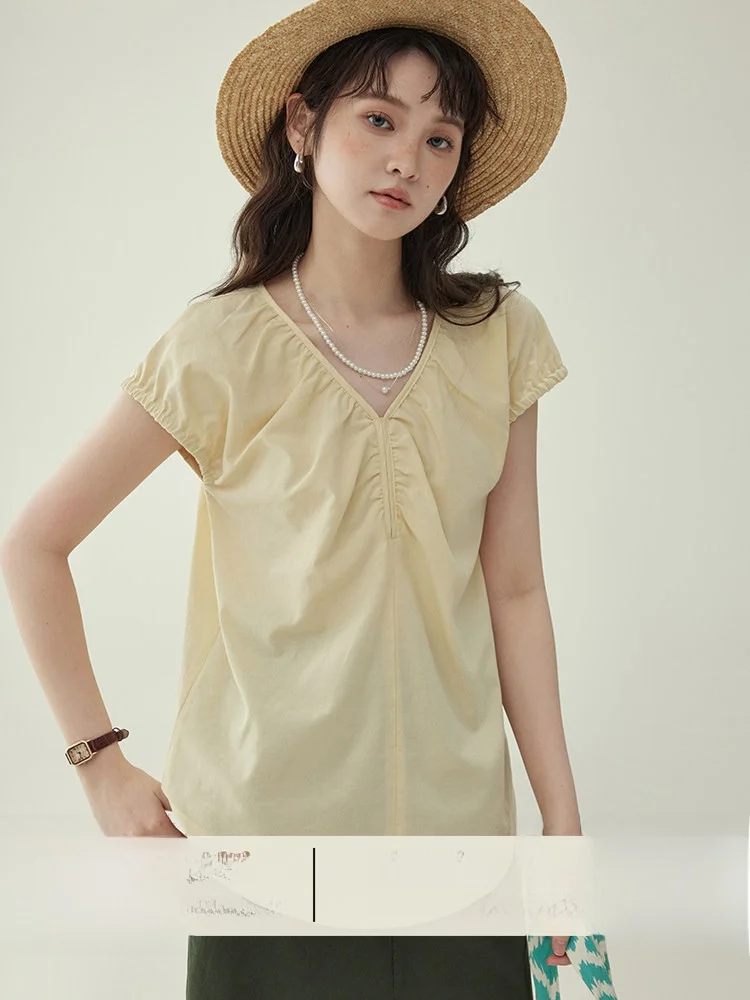 AMUU Original Japanese Design V-Neck Shoulder Insertion Shirt Women's Summer New Arc Hemline Loose Fit Cotton Short Sleeve
AMUU Original Japanese Design V-Neck Shoulder Insertion Shirt Women's Summer New Arc Hemline Loose Fit Cotton Short Sleeve