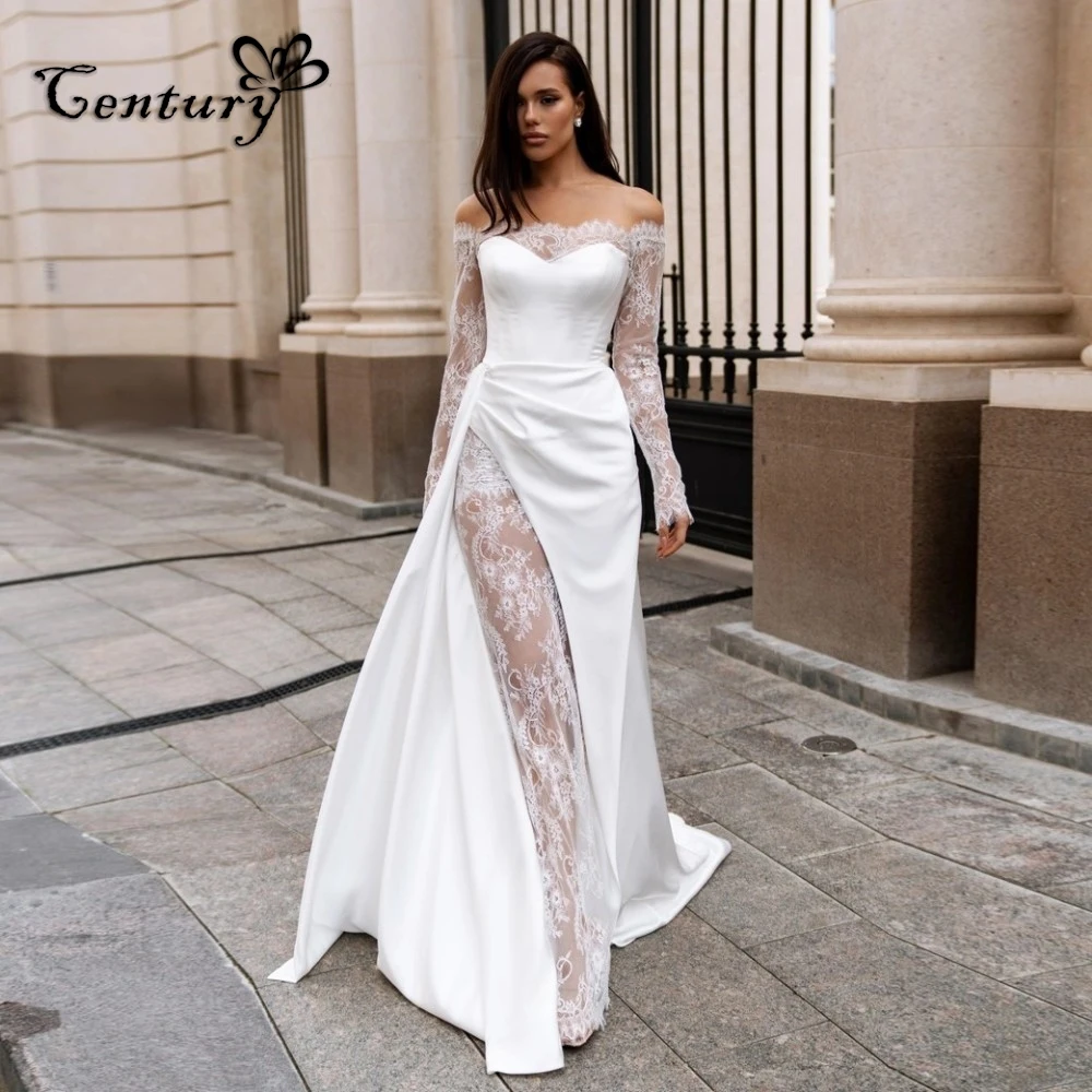Off Shoulder Wedding Dress Mermaid 2025 Long Sleeve Side Slit Pleats Lace Satin Elegant Bridal Gowns for Women Customized
Off Shoulder Wedding Dress Mermaid 2025 Long Sleeve Side Slit Pleats Lace Satin Elegant Bridal Gowns for Women Customized