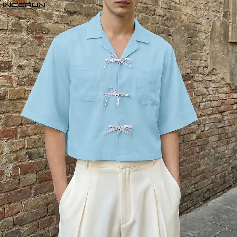 INCERUN Men Shirt Bowknot Belt Patchwork Lapel Short Sleeve Men Clothes Streetwear Summer Loose Fashion Tops Shirts For Man 2026
INCERUN Men Shirt Bowknot Belt Patchwork Lapel Short Sleeve Men Clothes Streetwear Summer Loose Fashion Tops Shirts For Man 2026