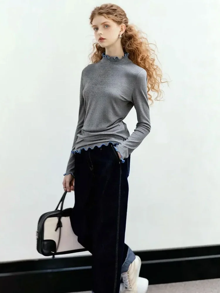 Эластичная футболка ZhuoZhi с высоким воротником и рюшами, осенняя новинка, базовый топ с изящным дизайном
Эластичная футболка ZhuoZhi с высоким воротником и рюшами, осенняя новинка, базовый топ с изящным дизайном