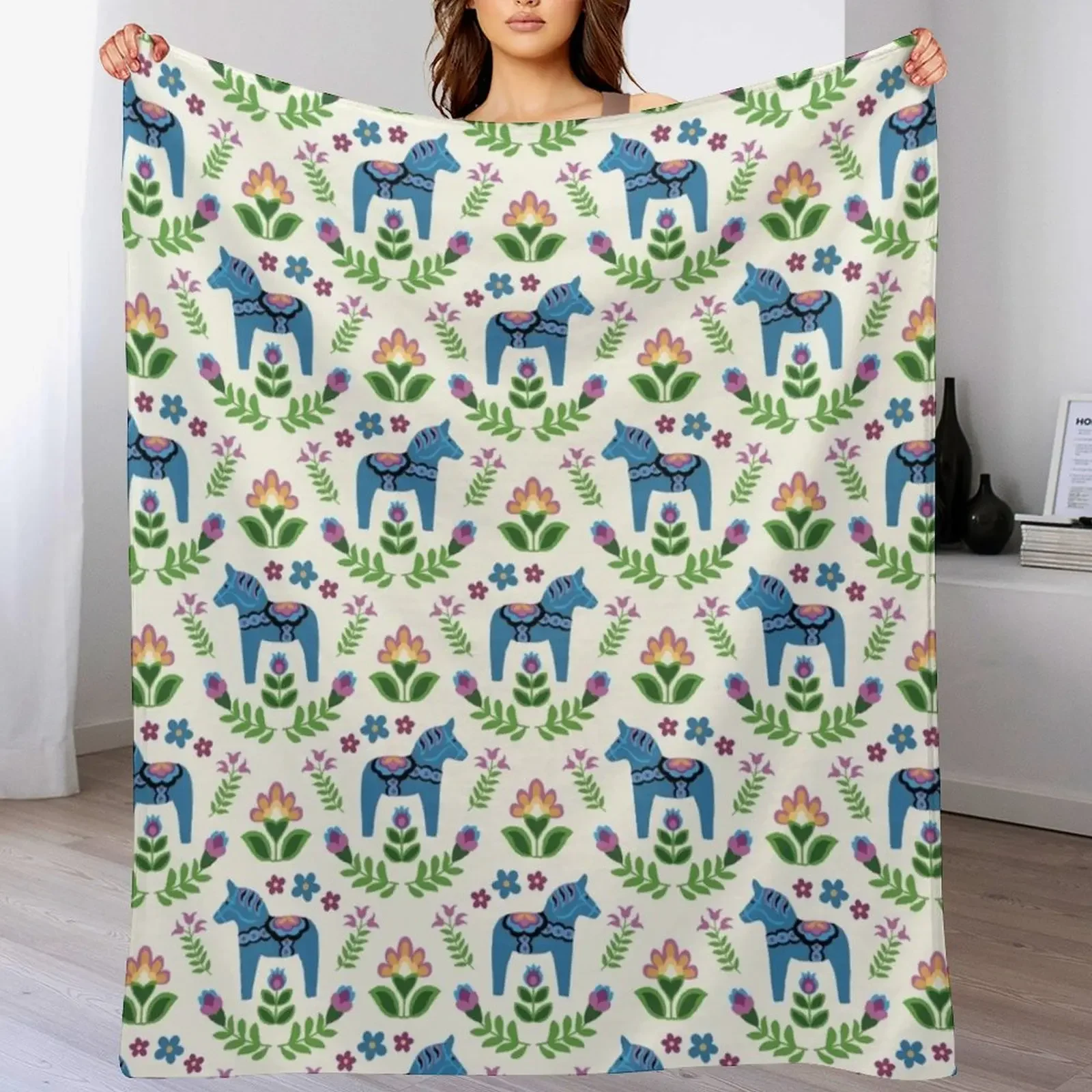 Swedish Dala Horses Blue Throw Blanket Machine Washable Soft Warm Blanket
Swedish Dala Horses Blue Throw Blanket Machine Washable Soft Warm Blanket