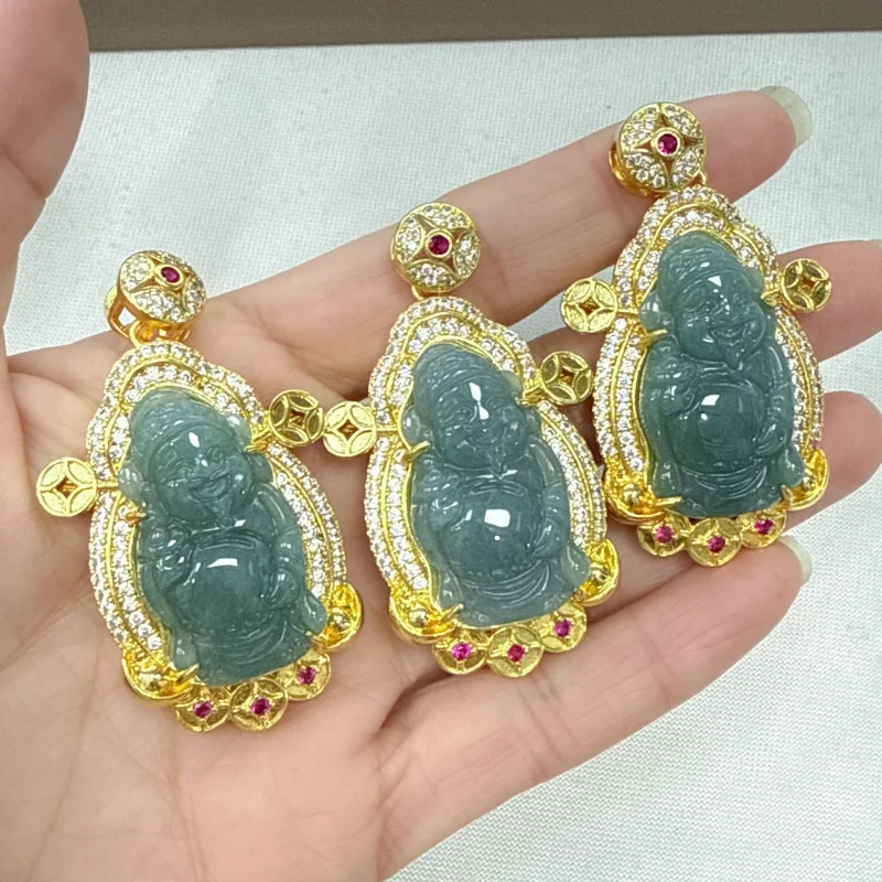 Natural Blue Jade Buddha Pendant with Copper Setting Wealth God Necklace Accessory
Natural Blue Jade Buddha Pendant with Copper Setting Wealth God Necklace Accessory