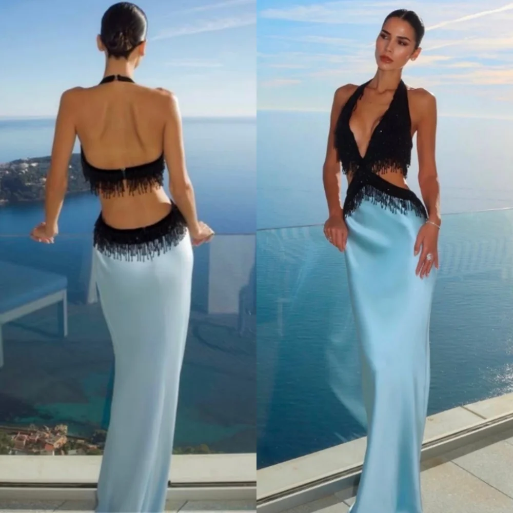 Customized Sexy Satin Evening Dress Temperament Halter Sleeveless Homecoming Dresses Fashion Backless Open Back Celebrity Gowns
Customized Sexy Satin Evening Dress Temperament Halter Sleeveless Homecoming Dresses Fashion Backless Open Back Celebrity Gowns