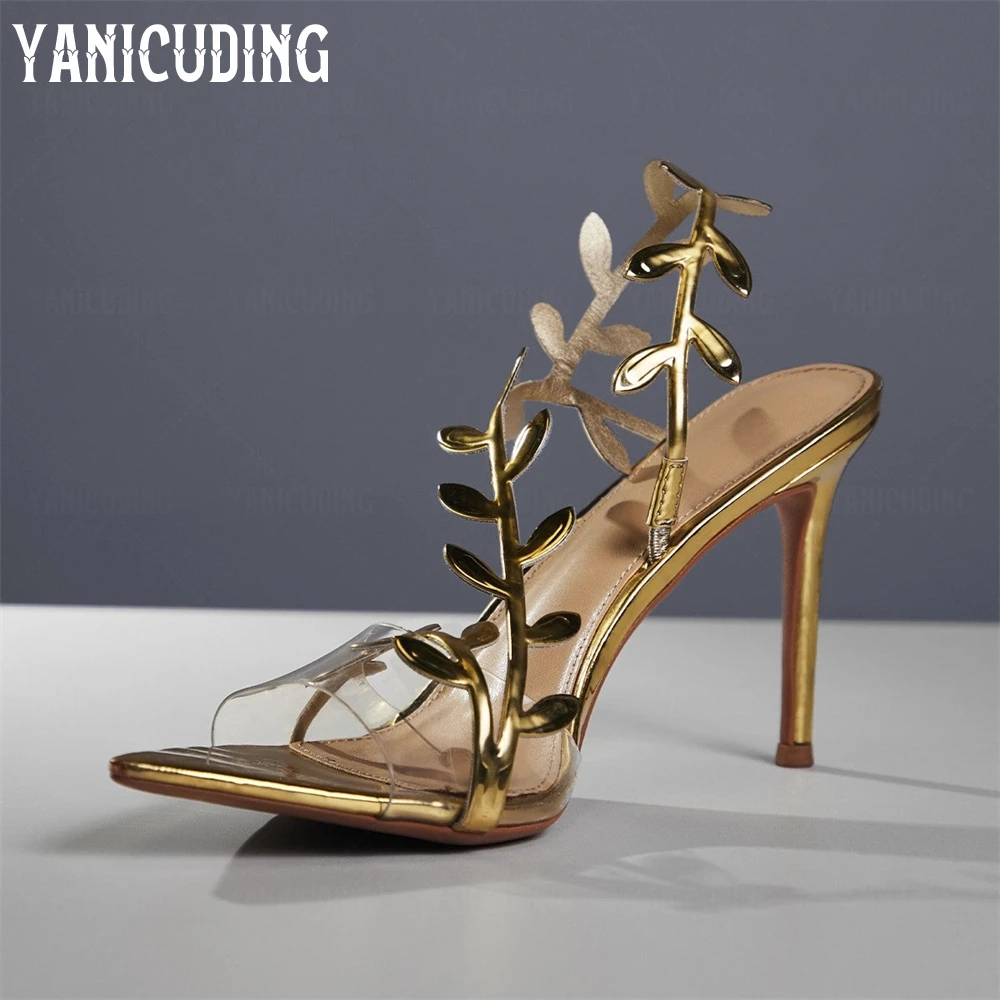 Golden Leaves Stiletto Sandals Elegant Metallic Leather High Heel Sandals Designer Style Slip on Pointed Toe Women Summer Shoes
Golden Leaves Stiletto Sandals Elegant Metallic Leather High Heel Sandals Designer Style Slip on Pointed Toe Women Summer Shoes