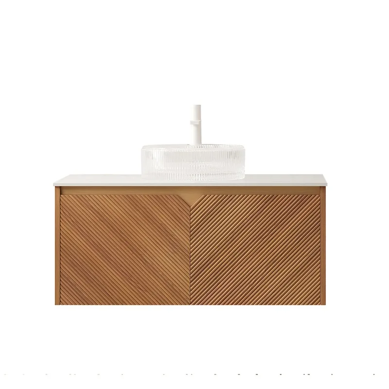 36" Bathroom Vanity&Sink, Floating Plywood Storage Cabinet, Twill Double Doors with Metal Trim, Transparent Round Glass Vessl Basin&Carrara White Sintered Stone Top, Brown Oak Woodgrain Color
36" Bathroom Vanity&Sink, Floating Plywood Storage Cabinet, Twill Double Doors with Metal Trim, Transparent Round Glass Vessl Basin&Carrara White Sintered Stone Top, Brown Oak Woodgrain Color