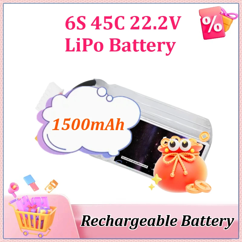 New 22.2V 1500mAh Upgraded 6S 45C LiPo Battery with T/XT30/ XT60/XT90 Plug for Quadcopter RC Drone Racing Cars Boats Spare Parts
New 22.2V 1500mAh Upgraded 6S 45C LiPo Battery with T/XT30/ XT60/XT90 Plug for Quadcopter RC Drone Racing Cars Boats Spare Parts