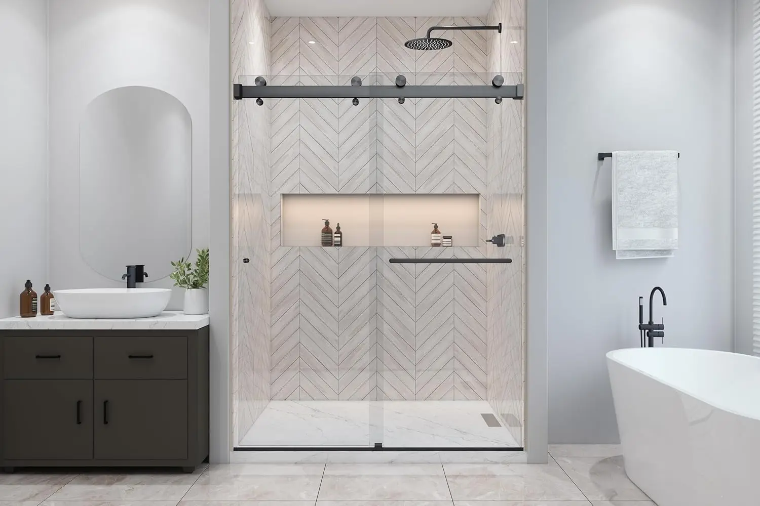 Rameless Shower Door , 200 56.5-60" W x 78" H Twinglide Frameless Shower Door w/ 3/8" Clear Tempered Glass (Matte Black)
Rameless Shower Door , 200 56.5-60" W x 78" H Twinglide Frameless Shower Door w/ 3/8" Clear Tempered Glass (Matte Black)