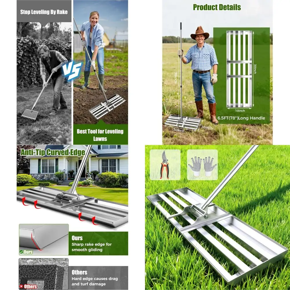 30x10 Heavy-Duty Stainless Steel Lawn Leveling Rake with 78 Adjustable Handle for Professional Landscaping and Garden Use
30x10 Heavy-Duty Stainless Steel Lawn Leveling Rake with 78 Adjustable Handle for Professional Landscaping and Garden Use