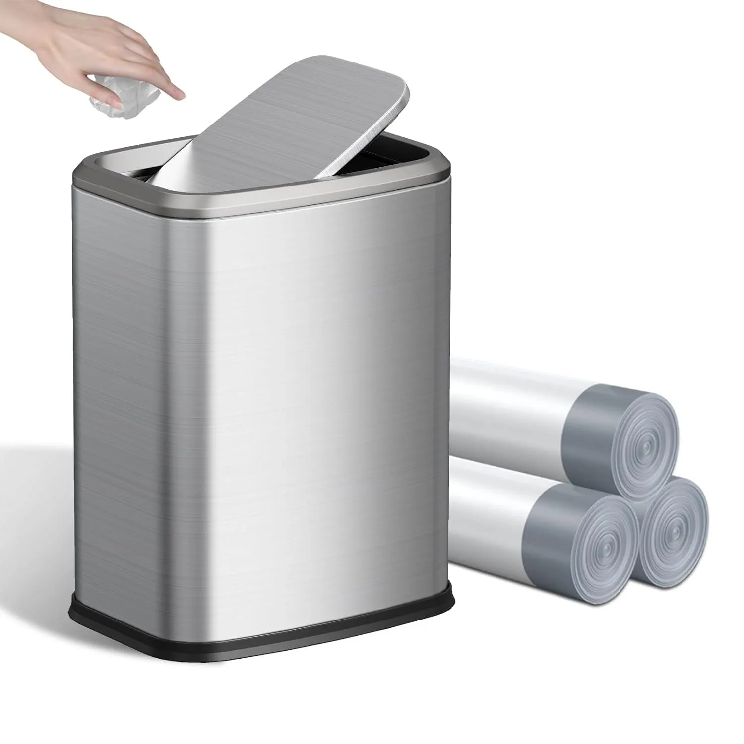 8L/2.1 Gal Small Bathroom Trash Can with Lid, Swing-Top Rectangular Waste Bin, Stainless Steel Garbage Can for Home Office
8L/2.1 Gal Small Bathroom Trash Can with Lid, Swing-Top Rectangular Waste Bin, Stainless Steel Garbage Can for Home Office