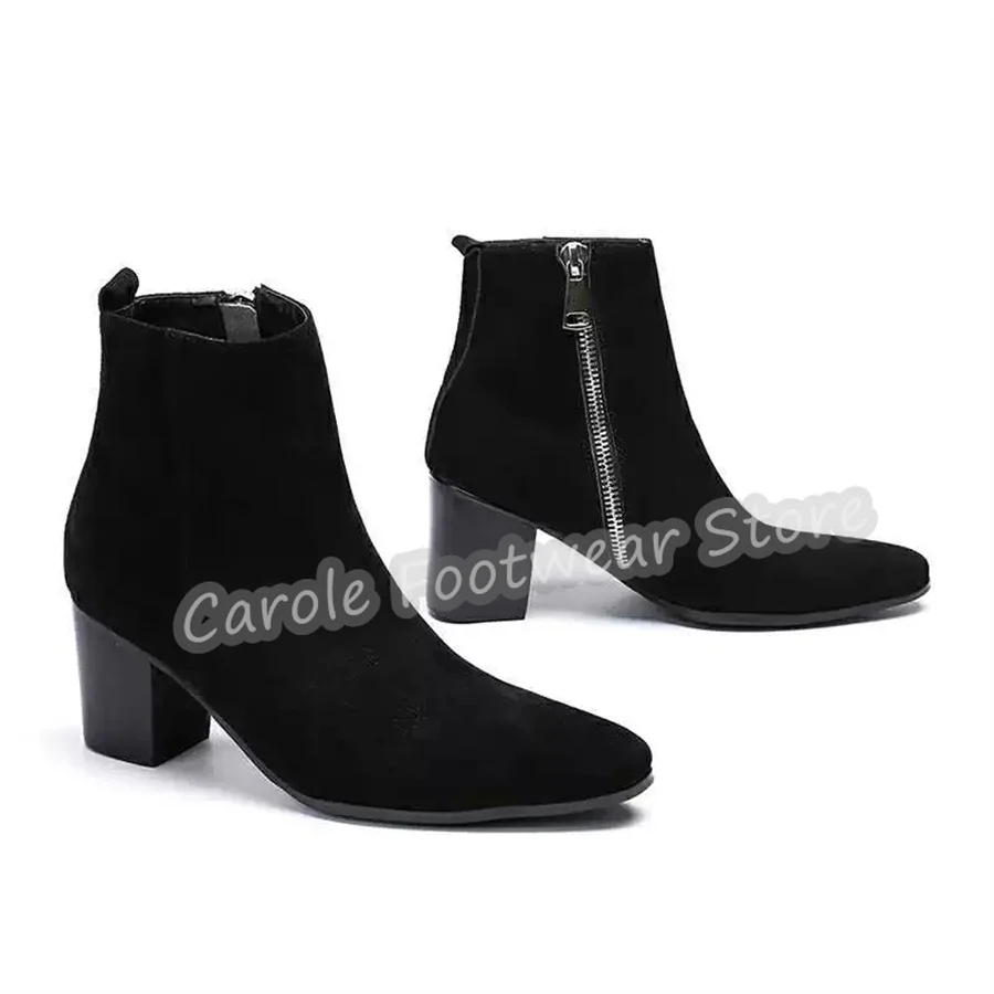 Male Chelsea Ankle Boots Black Genuine Leather Pointed Toe Block Heel Dress Boots Fashion Zipper High Heel Short Booties for Men
Male Chelsea Ankle Boots Black Genuine Leather Pointed Toe Block Heel Dress Boots Fashion Zipper High Heel Short Booties for Men