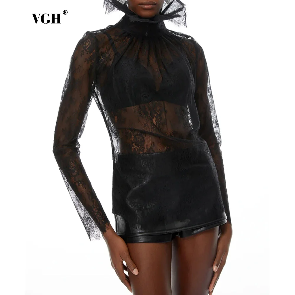 VGH Vintage Sexy Solid Slimming Lace Blouses For Women Round Neck Long Sleeve Spring Temperament Shirts Female Fashion Style New
VGH Vintage Sexy Solid Slimming Lace Blouses For Women Round Neck Long Sleeve Spring Temperament Shirts Female Fashion Style New