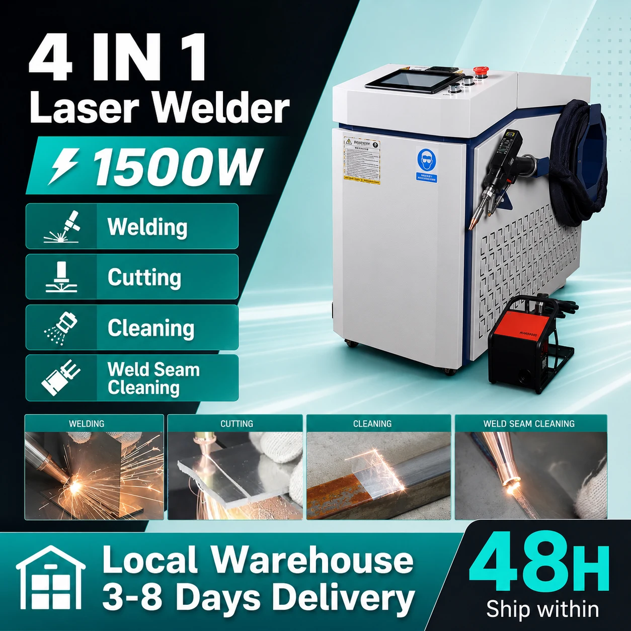 1500W Handheld 4 In 1 Fiber Laser Welding Machine Raycus 1500W Welder with Welding Cleaning Cutting Weld Seam Cleaning for Metal 220V
1500W Handheld 4 In 1 Fiber Laser Welding Machine Raycus 1500W Welder with Welding Cleaning Cutting Weld Seam Cleaning for Metal 220V