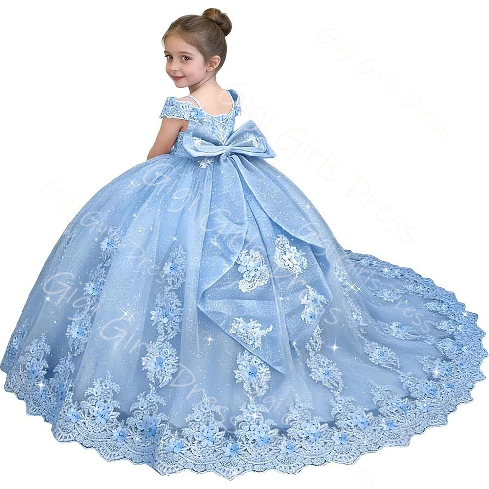 Girls Lace Flower Girl Dress with Bow Glitter Appliqued Tulle Off Shoulder Princess Pageant Dress Customized Vestidos para Niñas
Girls Lace Flower Girl Dress with Bow Glitter Appliqued Tulle Off Shoulder Princess Pageant Dress Customized Vestidos para Niñas