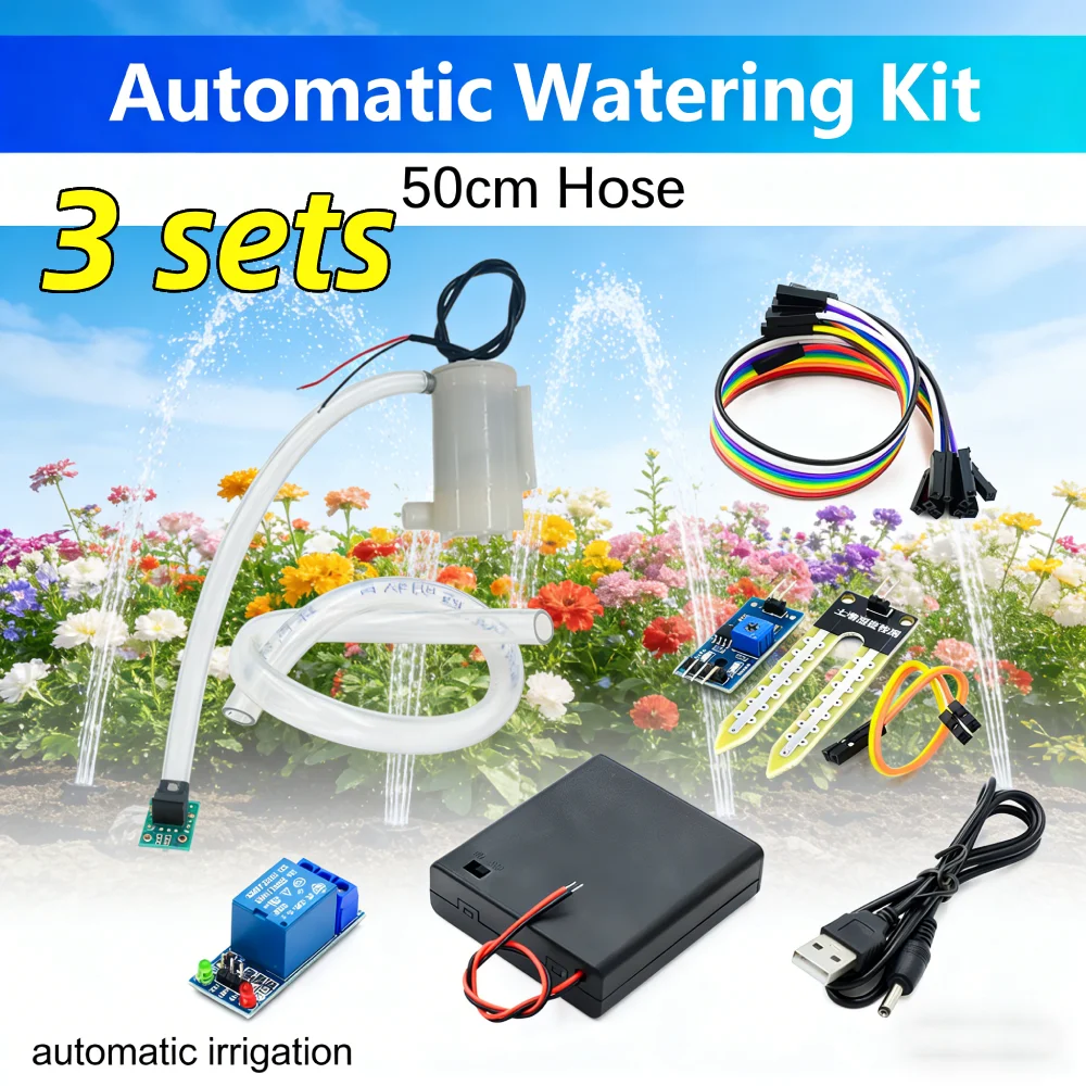 Automatic Irrigation Module DIY Kit Soil Moisture Sensor Relay Mini Water Pump 50cm Hose for Arduino Complete Components