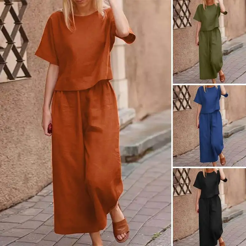New spring and summer 2025 women's clothing in stock cotton and linen casual solid color two-piece set wholesale fashionable
New spring and summer 2025 women's clothing in stock cotton and linen casual solid color two-piece set wholesale fashionable