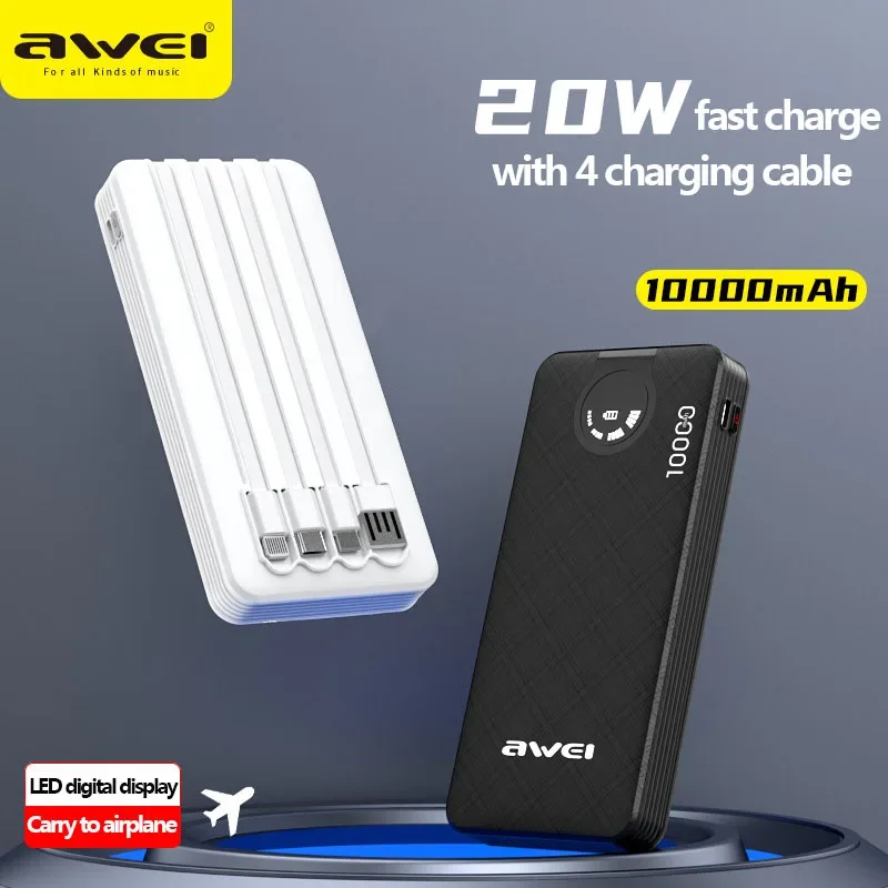 Awei P133K Power Bank 10000mAh with Multiple Charging Cable Outputs Portable Power Bank For Phone Powerbank External Battery
Awei P133K Power Bank 10000mAh with Multiple Charging Cable Outputs Portable Power Bank For Phone Powerbank External Battery