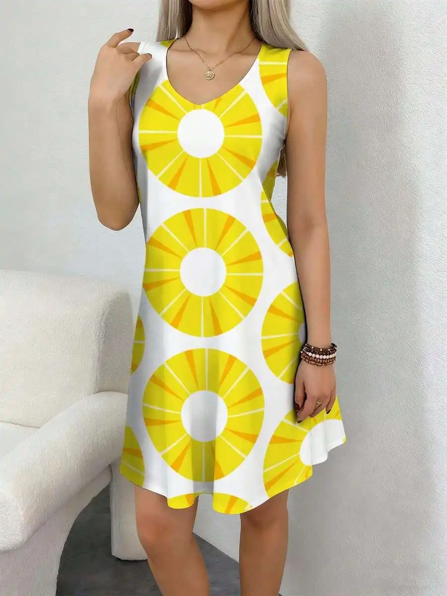 Yellow Circle Print Sleeveless V-Neck Flared Mini Dress For Women
Yellow Circle Print Sleeveless V-Neck Flared Mini Dress For Women