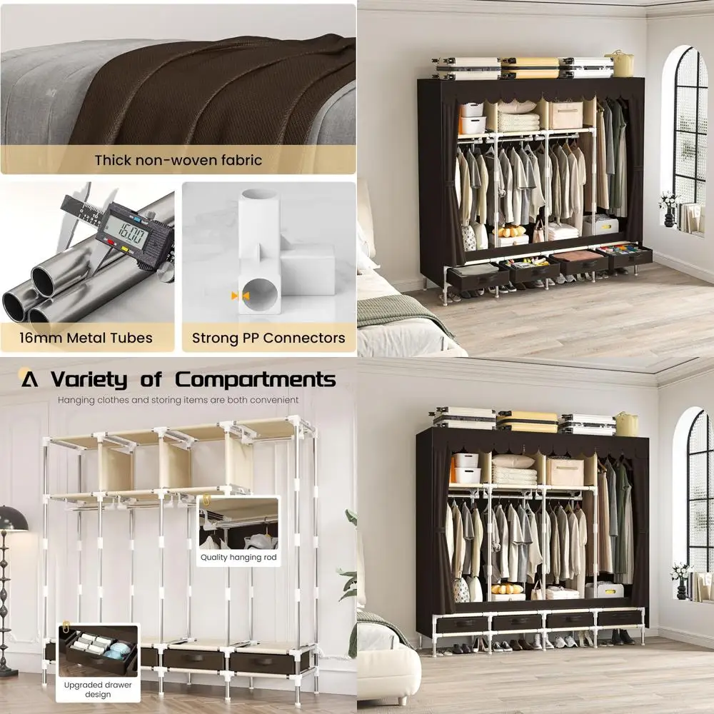 Высокий 67-дюймовый 4-дверный 4-секционный портативный органайзер для свитеров, прочный временный шкаф для спальни, коричневый
Высокий 67-дюймовый 4-дверный 4-секционный портативный органайзер для свитеров, прочный временный шкаф для спальни, коричневый