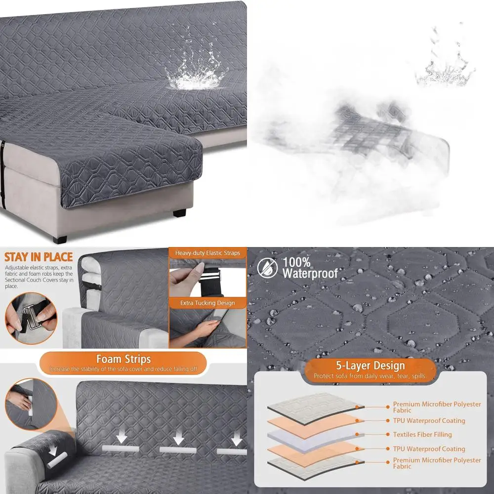 Waterproof L-Shape Sectional Sofa Slipcover, Reversible Chaise Lounge Cover for Large Sofas, Pet-Friendly (Dark Gray)
Waterproof L-Shape Sectional Sofa Slipcover, Reversible Chaise Lounge Cover for Large Sofas, Pet-Friendly (Dark Gray)