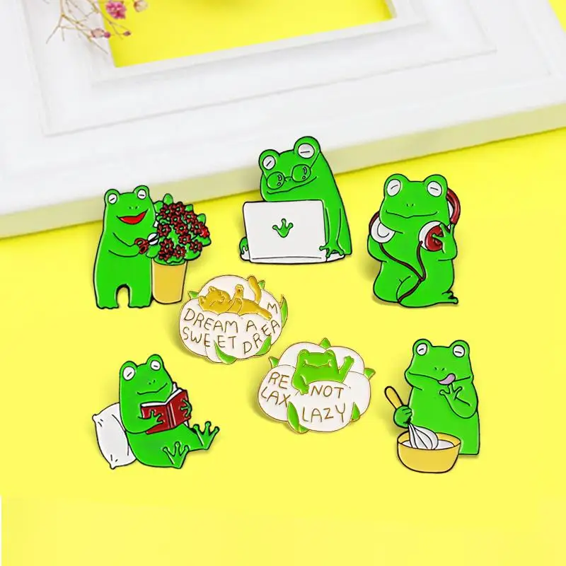 Pins Reading Listening to music Sleeping Froggy Funny Animal Brooches Lapel Badges Jewelry For Kids Brosche Cartoon Frog Enamel
Pins Reading Listening to music Sleeping Froggy Funny Animal Brooches Lapel Badges Jewelry For Kids Brosche Cartoon Frog Enamel