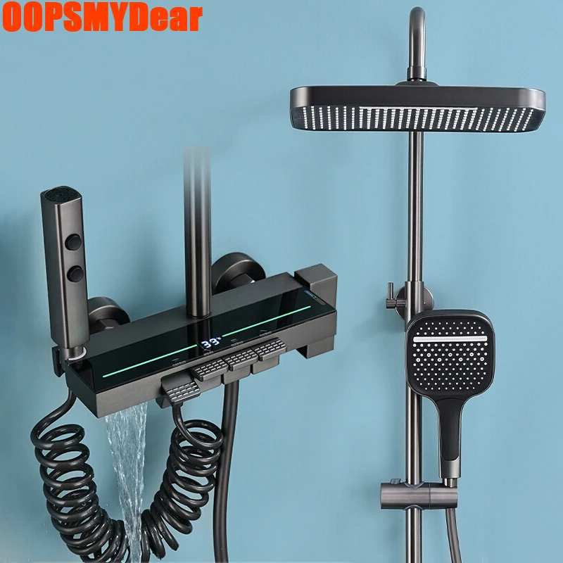 LED Digital Rain Shower Set Bathroom Ambient Light Hot Cold Mixer Shower System Bathtub Wall Mount Rainfall Modern Bath Faucets
LED Digital Rain Shower Set Bathroom Ambient Light Hot Cold Mixer Shower System Bathtub Wall Mount Rainfall Modern Bath Faucets