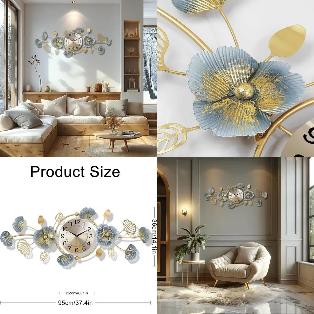 Современные большие настенные часы с металлическим декором в виде листьев гинкго, 37x14 дюймов, идеально подходят для гостиной и кухни, в стиле середины века
Современные большие настенные часы с металлическим декором в виде листьев гинкго, 37x14 дюймов, идеально подходят для гостиной и кухни, в стиле середины века