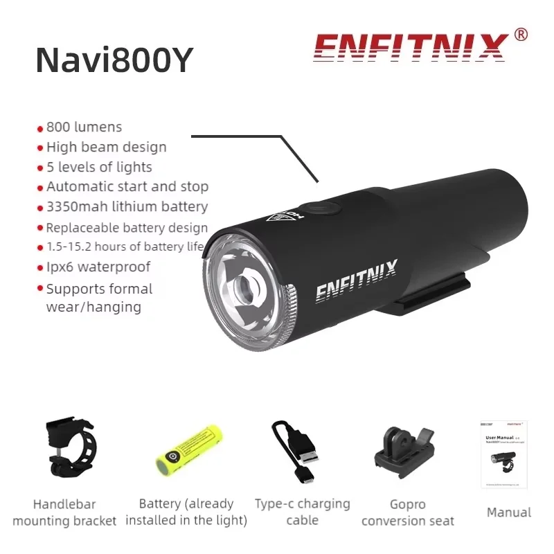 Enfitnix Navi800Y Bicycle Smart Headlight Road MTB Bike Headlight 800 Lumens Type-C Charge Waterproof Auto Start Stop Headlight
Enfitnix Navi800Y Bicycle Smart Headlight Road MTB Bike Headlight 800 Lumens Type-C Charge Waterproof Auto Start Stop Headlight