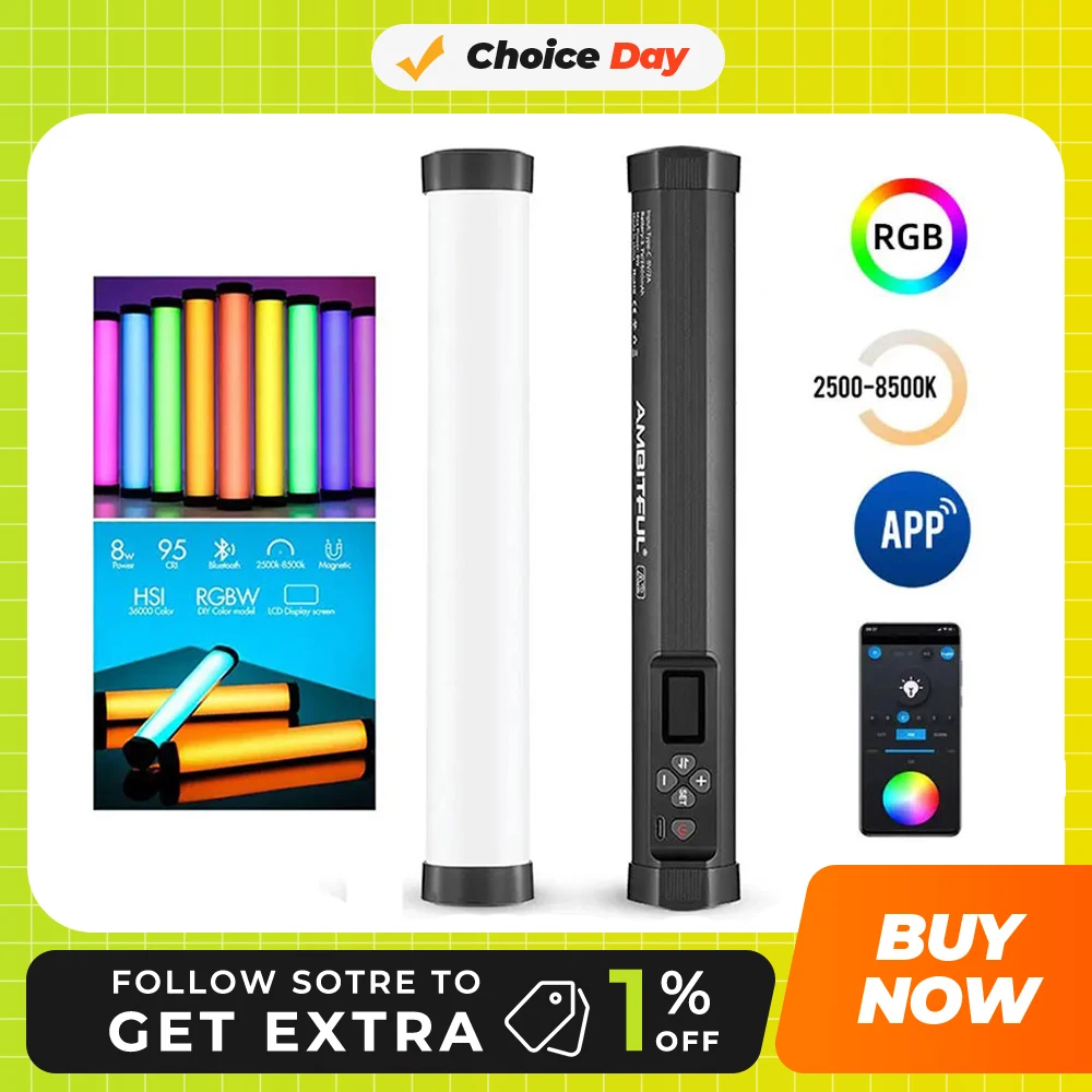 AMBITFUL A2 RGB 2500-8500K RGB LED Video Stick Tube Light, CRI 95+ TLCI 97 +,Built-in APP Lithium Battery Magnetic Function
AMBITFUL A2 RGB 2500-8500K RGB LED Video Stick Tube Light, CRI 95+ TLCI 97 +,Built-in APP Lithium Battery Magnetic Function