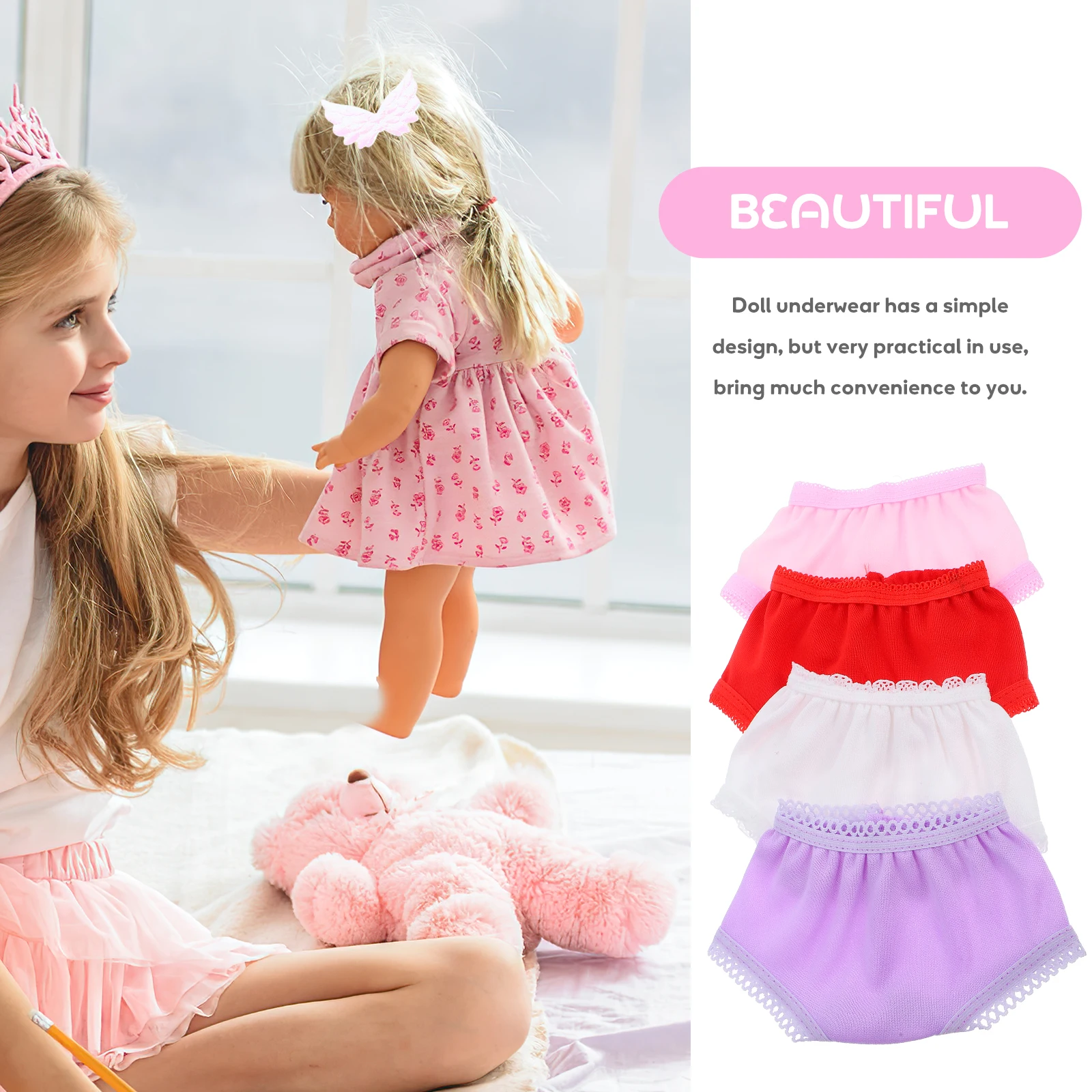 4Pcs Mini Cute Doll Panties Dolls Underwear Accessories Wardrobe Accessory Underpants Baby Toy Clothes 18 Inch Random Color
4Pcs Mini Cute Doll Panties Dolls Underwear Accessories Wardrobe Accessory Underpants Baby Toy Clothes 18 Inch Random Color