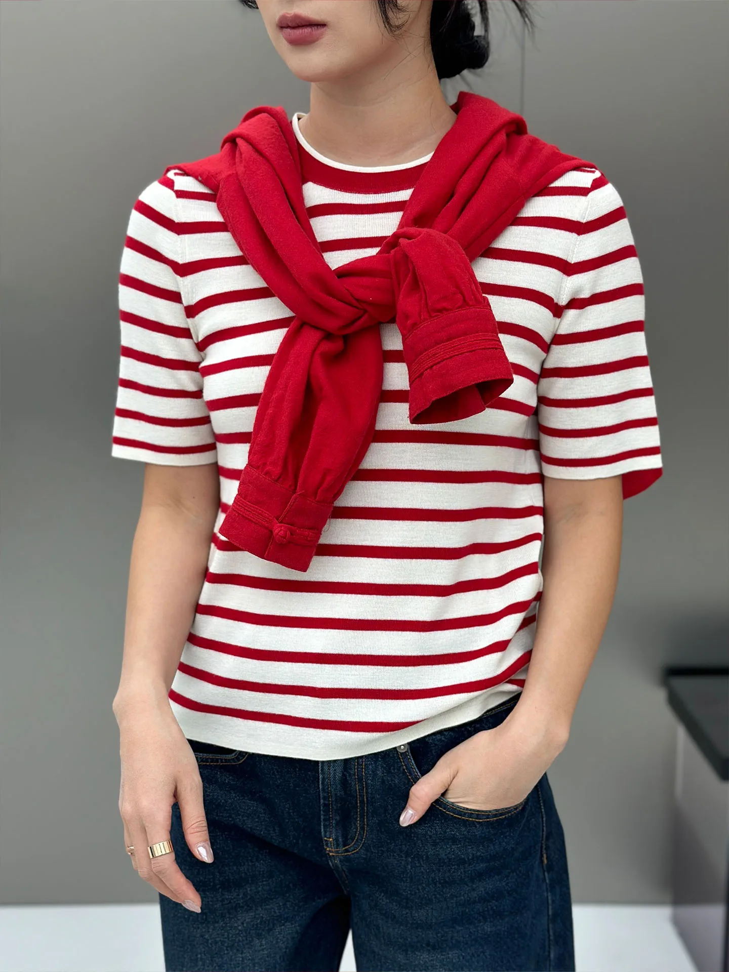 BodhlCat Classic Knitted Woolen T-Shirt Women's Basic Stripe Pattern Spring 2026 Breathable Comfortable Short Sleeve round Neck
BodhlCat Classic Knitted Woolen T-Shirt Women's Basic Stripe Pattern Spring 2026 Breathable Comfortable Short Sleeve round Neck