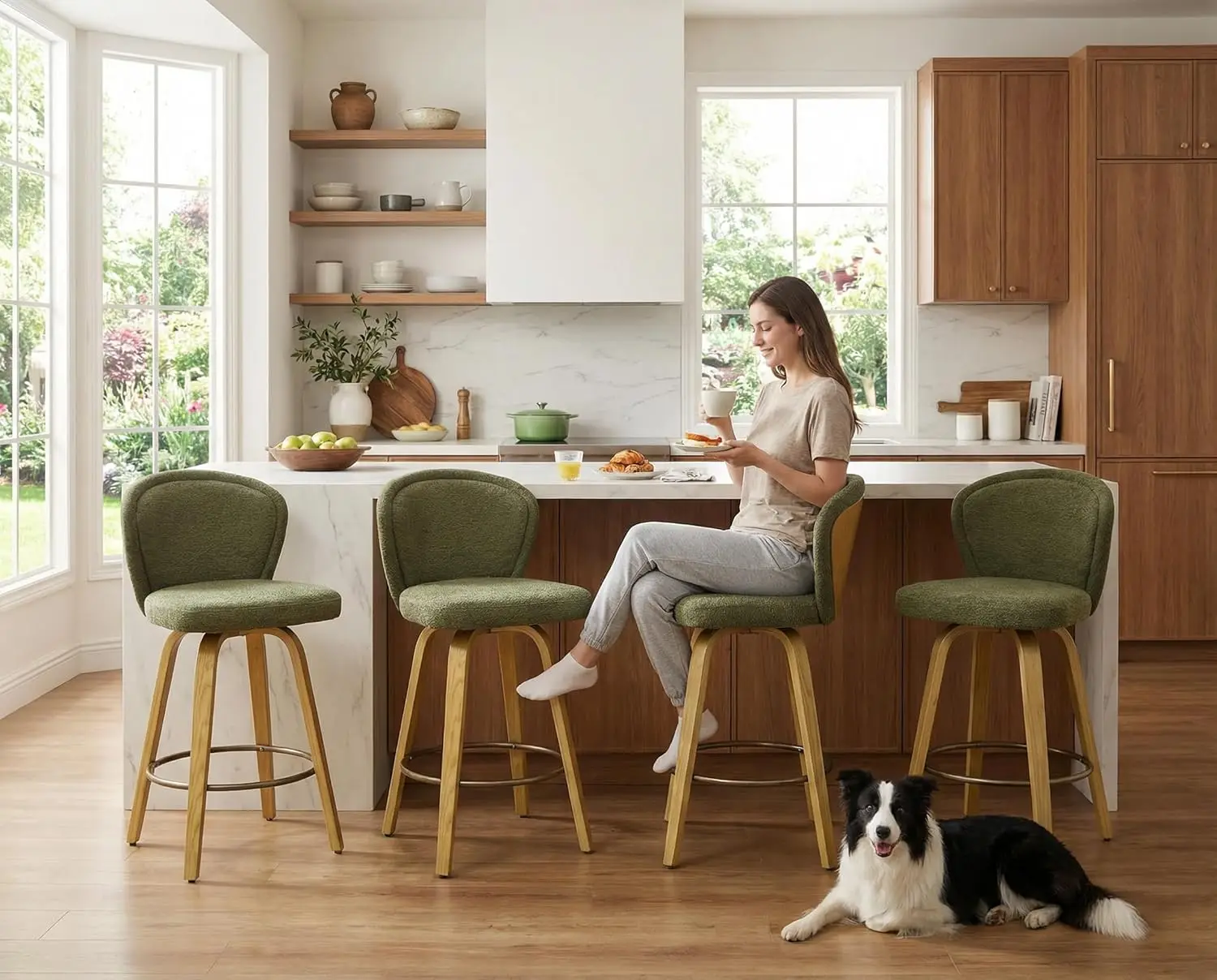 Swivel Counter Height Bar Stools Set of 4, 26 Inch Barstools with Wooden Leg and Back, Modern Chenille Upholstered, Custom
Swivel Counter Height Bar Stools Set of 4, 26 Inch Barstools with Wooden Leg and Back, Modern Chenille Upholstered, Custom