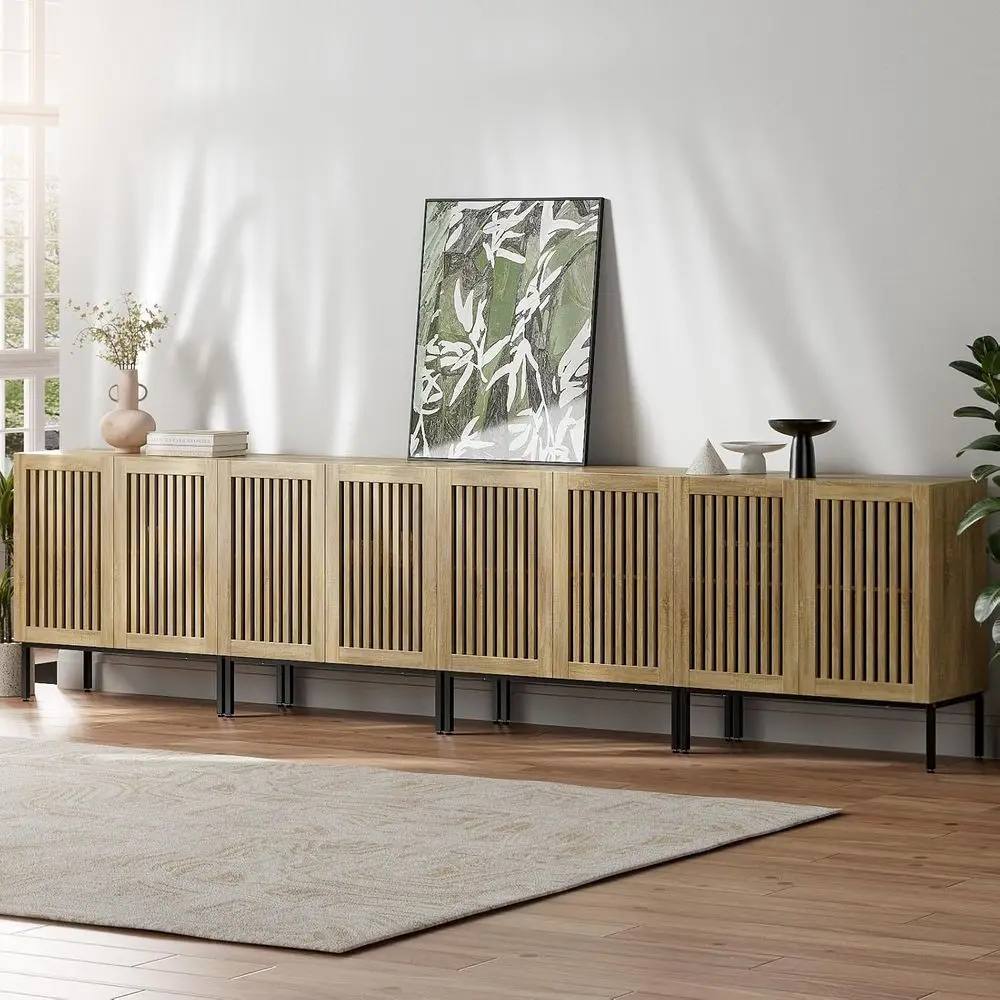 126 Wide Oak Storage Cabinet with Metal Base, Adjustable Shelves, and 8 Doors for Kitchen, Dining, Living Rooms
126 Wide Oak Storage Cabinet with Metal Base, Adjustable Shelves, and 8 Doors for Kitchen, Dining, Living Rooms