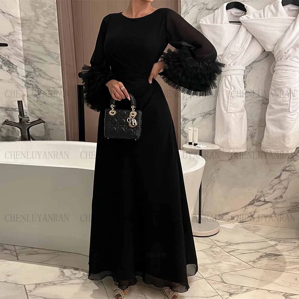 Black Elegant Formal Occasion Dresses 2025 O-Neck Chiffon Party Dress Full Sleeves A-Line Long Evening Gowns فساتين السهرة 
Black Elegant Formal Occasion Dresses 2025 O-Neck Chiffon Party Dress Full Sleeves A-Line Long Evening Gowns فساتين السهرة