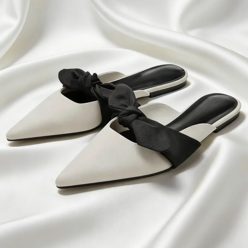 Beige Pointed-Toe Flat Mules Women Black Bow Decoration Designer Shoes Concise Comfortable Soft Sole Office Shoes Zapatos Mujer
Beige Pointed-Toe Flat Mules Women Black Bow Decoration Designer Shoes Concise Comfortable Soft Sole Office Shoes Zapatos Mujer