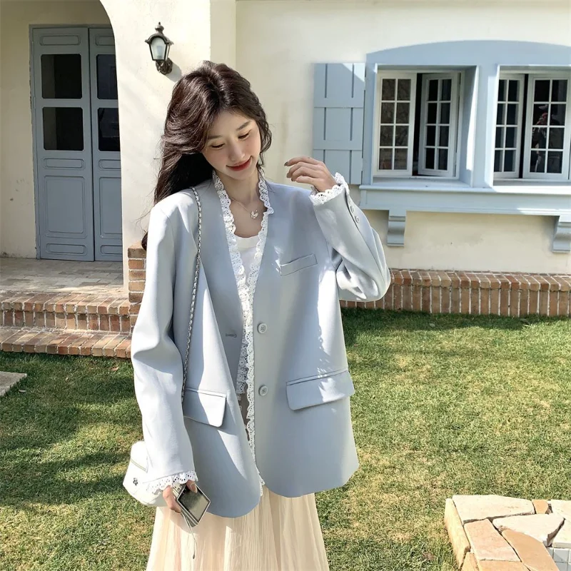 Lace lace suit jacket for women blue temperament celebrity suits fashion top
Lace lace suit jacket for women blue temperament celebrity suits fashion top