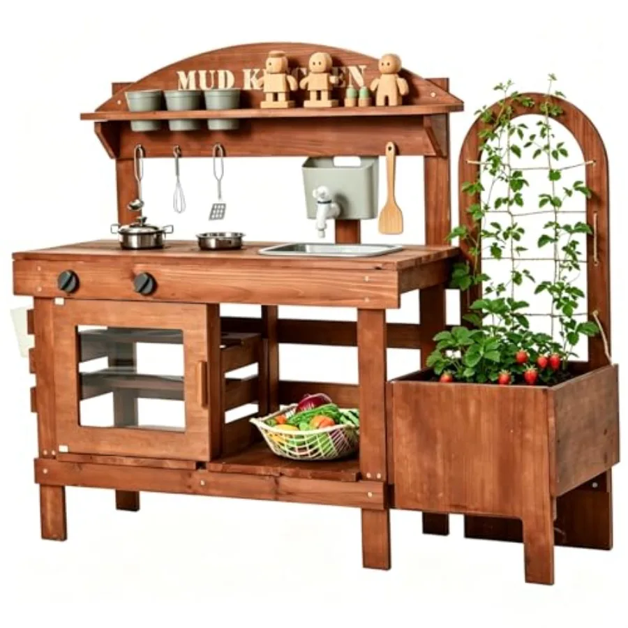 Outdoor mud kitchen for kids: wooden playset with removable water sink, faucet, and plant growing kitnatural wood color, weathe
Outdoor mud kitchen for kids: wooden playset with removable water sink, faucet, and plant growing kitnatural wood color, weathe