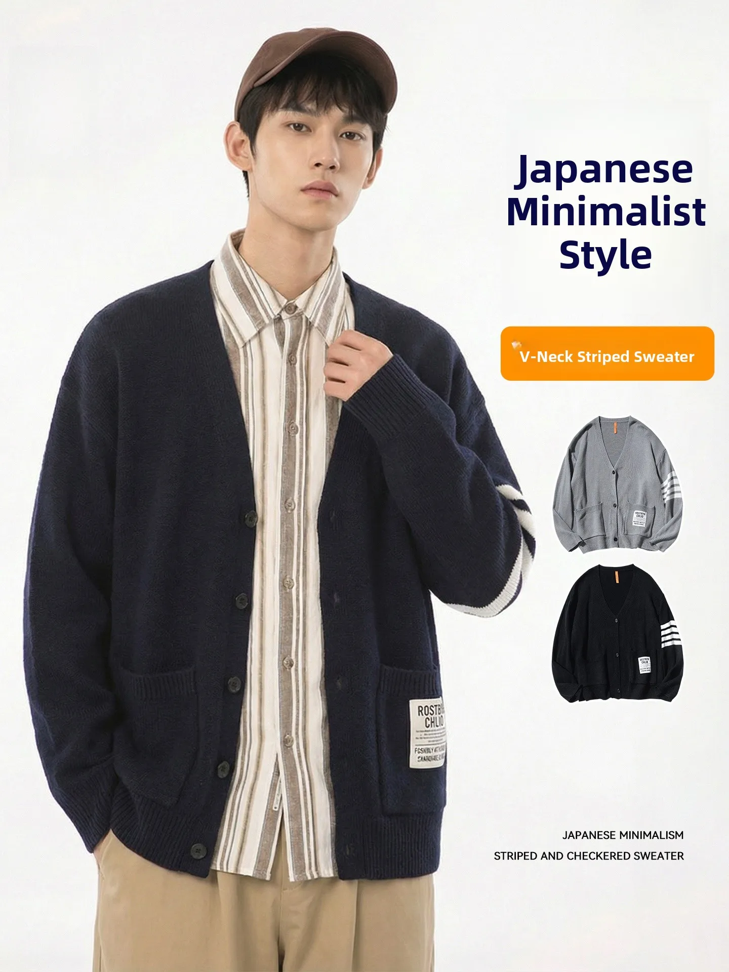 Японский мужской вязаный свитер в полоску с V-образным вырезом, повседневный модный зимний кардиган в стиле High Street, универсальная верхняя одежда из смесового полиэстера
Японский мужской вязаный свитер в полоску с V-образным вырезом, повседневный модный зимний кардиган в стиле High Street, универсальная верхняя одежда из смесового полиэстера