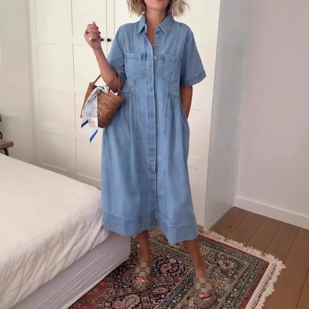 Dress Women Denim Dresses A Line Vestidos Turn Down Collar Short Sleeve Mid Length Work Loose Elegant Y2k Streetwear Summer 2026
Dress Women Denim Dresses A Line Vestidos Turn Down Collar Short Sleeve Mid Length Work Loose Elegant Y2k Streetwear Summer 2026