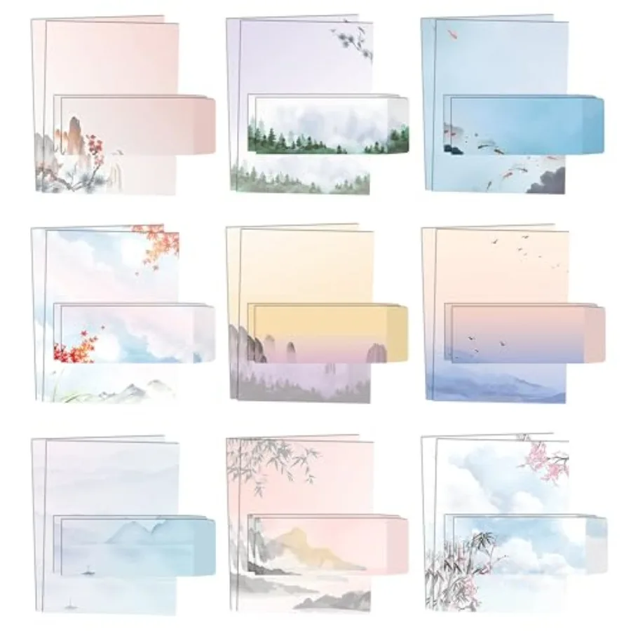 Japanese Watercolor Stationery Paper Set, 100 Piece Set 50 Sheets + 50 Matching Envelopes,Letter Size 8.5 x 11 inch, 9 Designs,
Japanese Watercolor Stationery Paper Set, 100 Piece Set 50 Sheets + 50 Matching Envelopes,Letter Size 8.5 x 11 inch, 9 Designs,