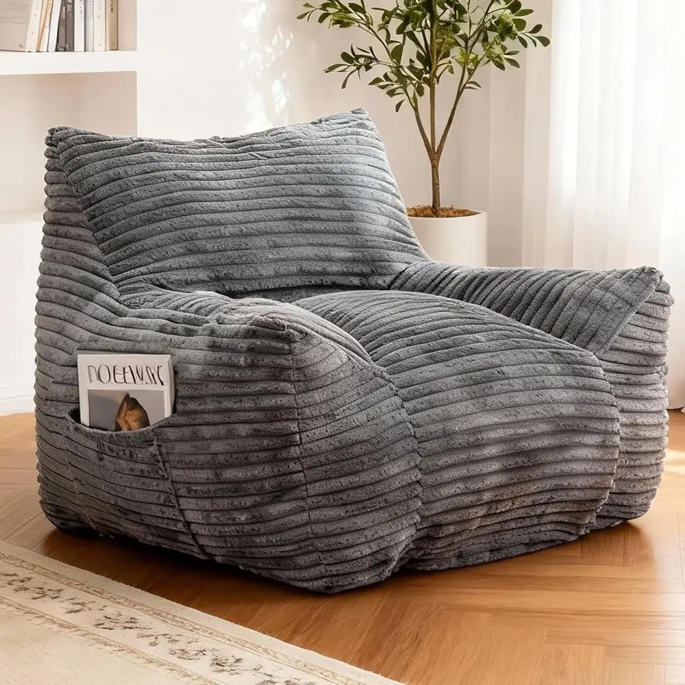 Giant Corduroy Bean Bag Sofa with Side Pockets, Comfortable for Adults and Kids, Ideal for Living Room, Bedroom, or Dorm, Gray
Giant Corduroy Bean Bag Sofa with Side Pockets, Comfortable for Adults and Kids, Ideal for Living Room, Bedroom, or Dorm, Gray