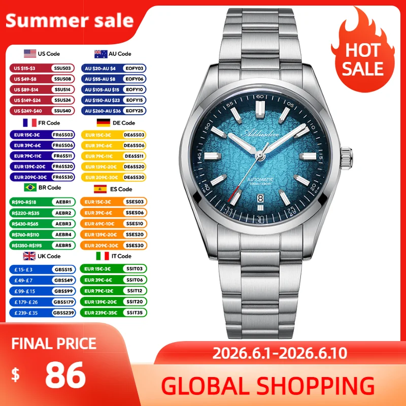 ADDIESDIVE Automatic Mechanical Watch Men 39mm Domed Glass BGW9 Super Luminous 100m Waterproof Stainless Luxury Dress WristWatch
ADDIESDIVE Automatic Mechanical Watch Men 39mm Domed Glass BGW9 Super Luminous 100m Waterproof Stainless Luxury Dress WristWatch