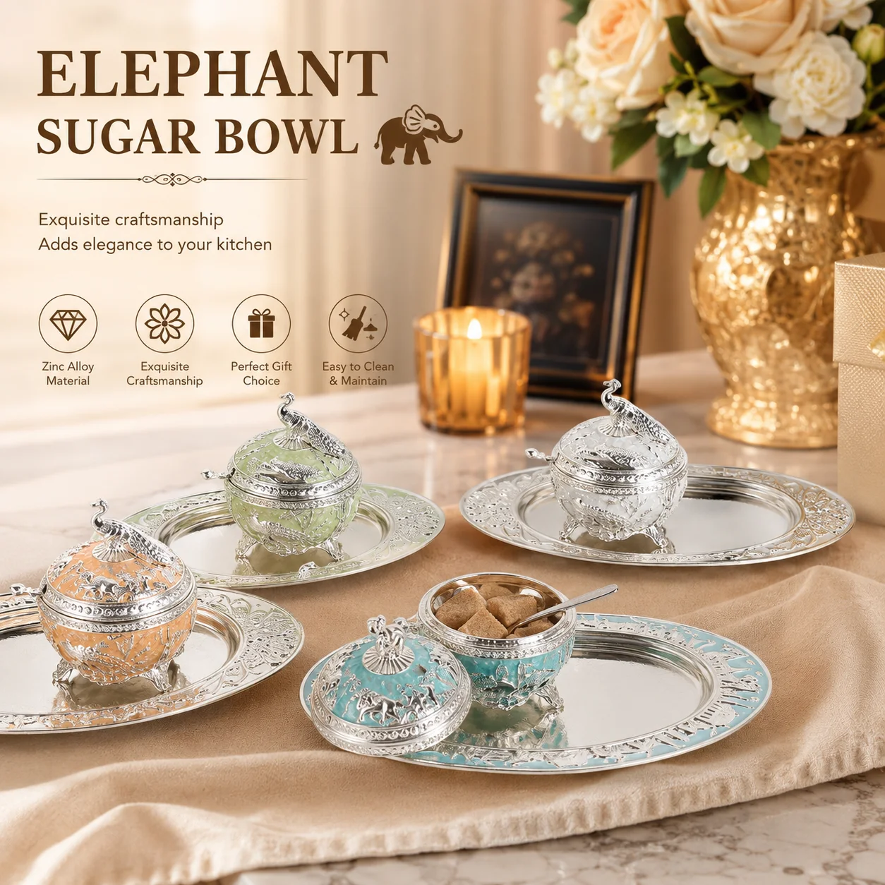 Vintage Elephant Zinc Alloy Spice Jar Set with Tray Metal Craft Southeast Asia Style Condiment Pot Kitchen Decor
Vintage Elephant Zinc Alloy Spice Jar Set with Tray Metal Craft Southeast Asia Style Condiment Pot Kitchen Decor