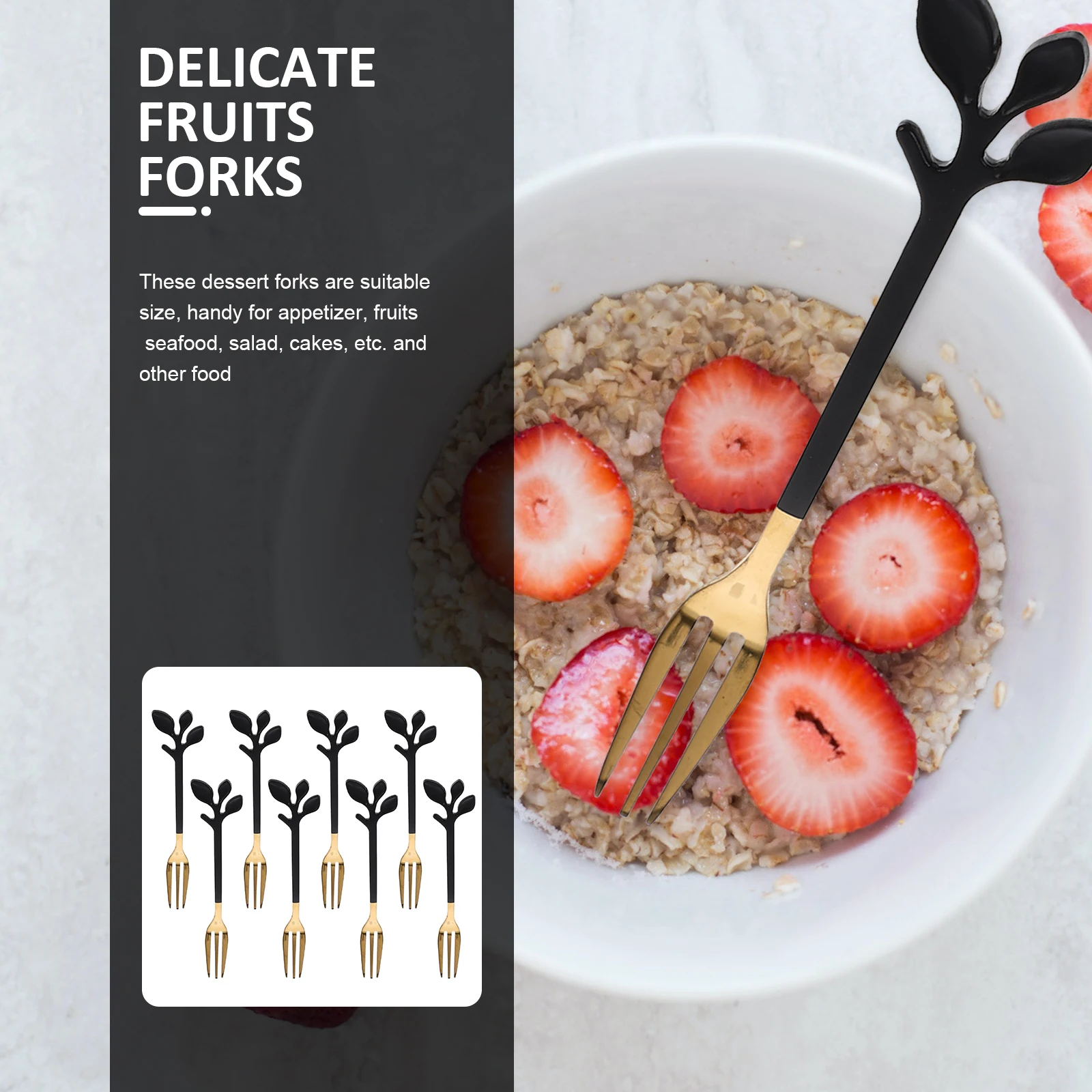 8pcs Black Gold Leaf Stainless Steel Dessert Fruit Mini Cake Serving Party Picnic Home Use Appetizer Metal Fruits Forks
8pcs Black Gold Leaf Stainless Steel Dessert Fruit Mini Cake Serving Party Picnic Home Use Appetizer Metal Fruits Forks