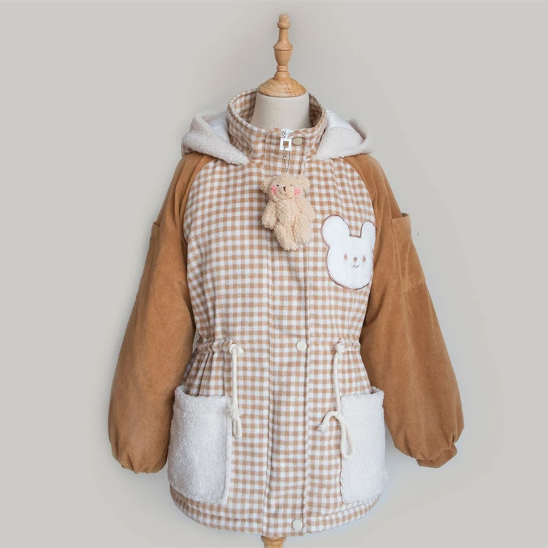 Cute Student Girl Autumn/Winter Cotton Coat Plushed Warm Coat Plaid Spliced Cartoon Print Hooded Waist Wrap Coat Female 2023
Cute Student Girl Autumn/Winter Cotton Coat Plushed Warm Coat Plaid Spliced Cartoon Print Hooded Waist Wrap Coat Female 2023