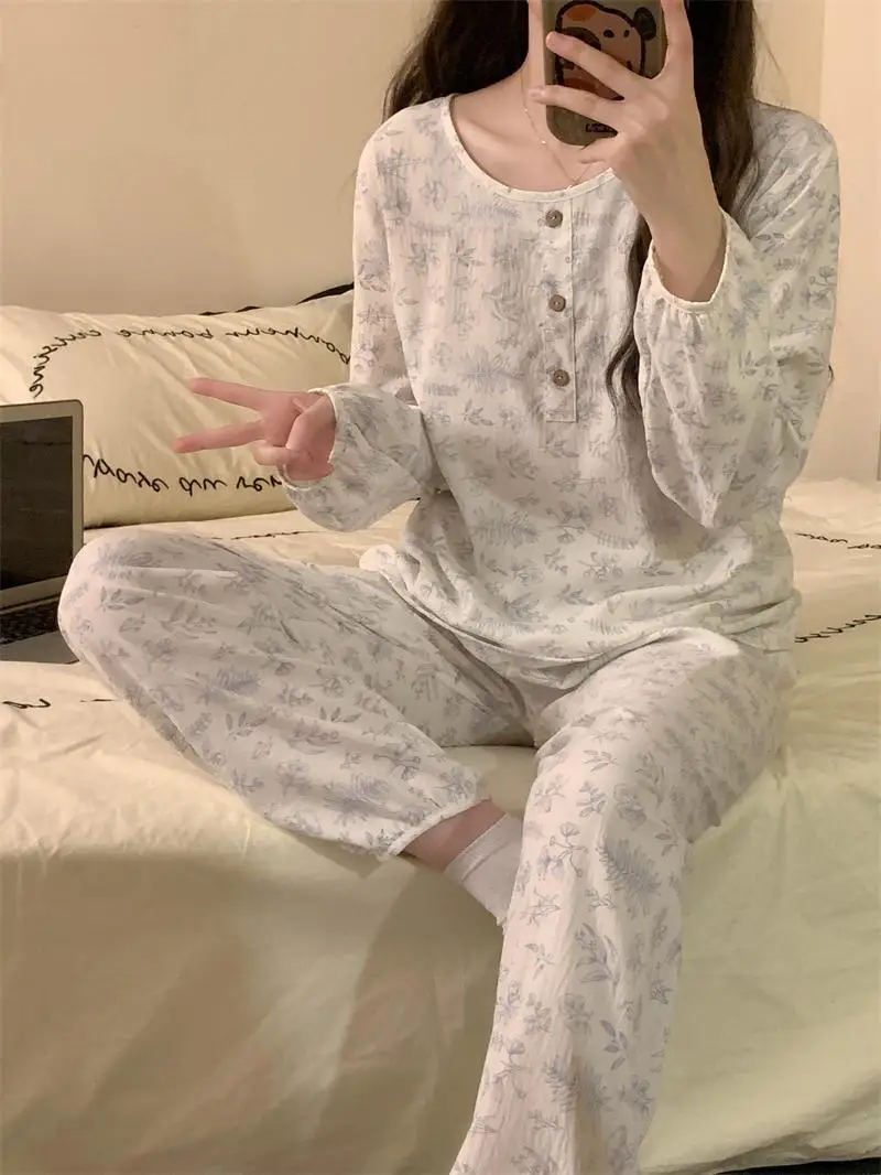 Retro Floral Women's Sleepwear Thin Pure Cotton Long Sleeve Long Pants Sweet Home Clothes Set Comfortable Breathable Nightgown
Retro Floral Women's Sleepwear Thin Pure Cotton Long Sleeve Long Pants Sweet Home Clothes Set Comfortable Breathable Nightgown