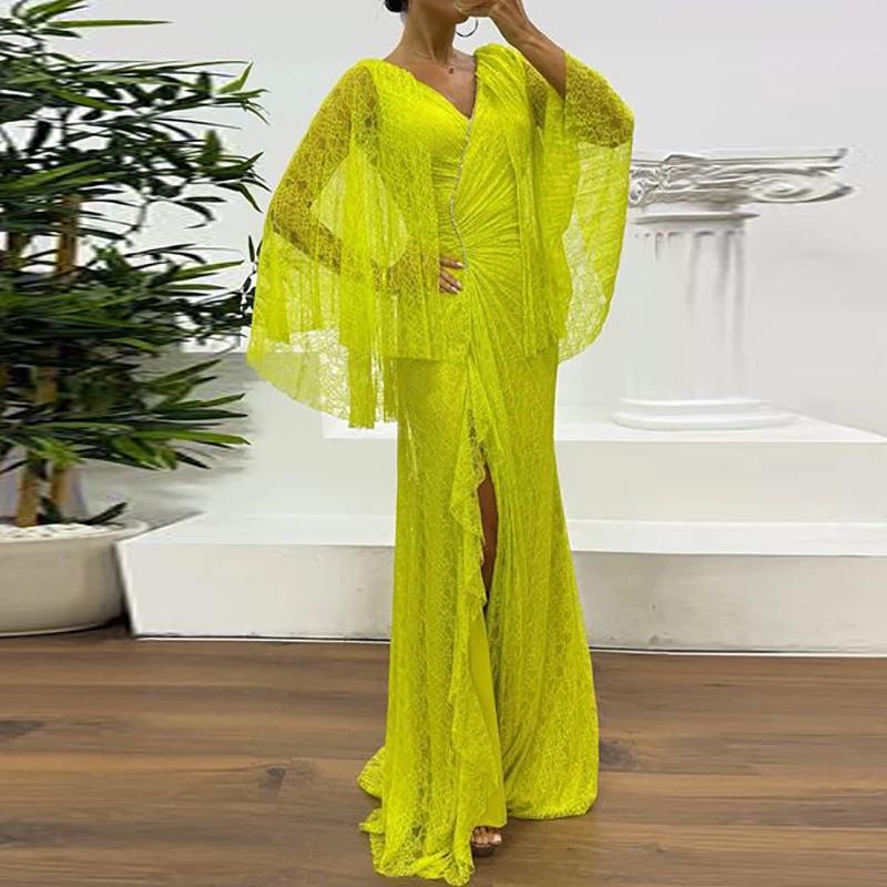 Elegant Lace Embroidery Solid Evening Dress Fashion V-neck Slim Split Banquet Dress Temperament Luxury High Waist Hollow Dresses
Elegant Lace Embroidery Solid Evening Dress Fashion V-neck Slim Split Banquet Dress Temperament Luxury High Waist Hollow Dresses